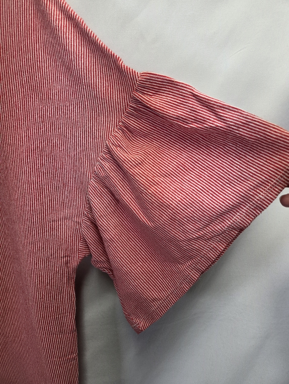 Zara T-Shirt Dress Women’s Med Red White Ruffle Sleeve Pinstripe Tunic Casual - Picture 3 of 8
